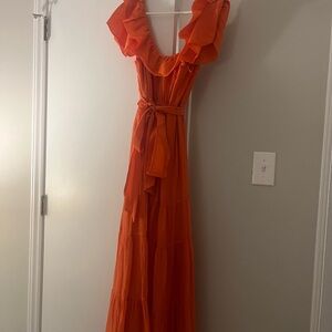 Marie Oliver Orange Ruffled Maxi Dress